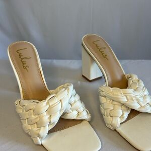 Lulu's Cream Braided Heeled Mules